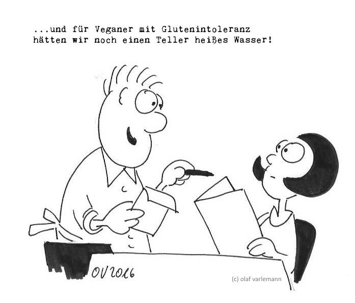 Karikatur - Veganerin im Restaurant - von Olaf Varlemann