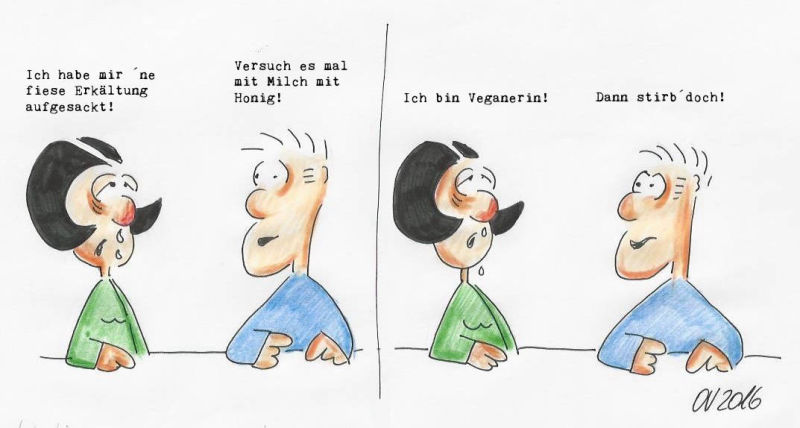 Karikatur - Verganerin kontra Hausmittel - von Olaf Varlemann