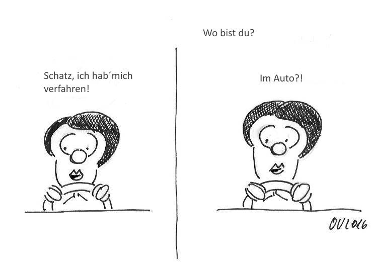 Karikatur - Frau hat sich verfahren - von Olaf Varlemann